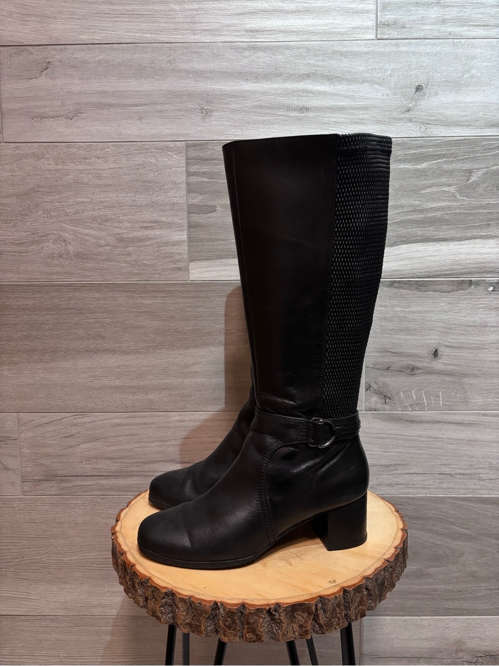 Blondo Black Leather Knee High Boots Stretch wide calf size 8
